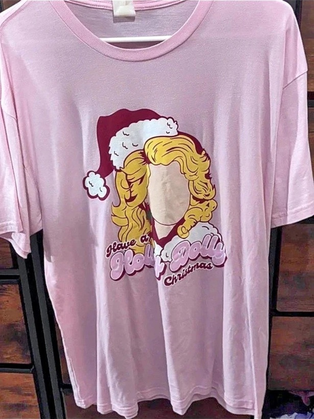 Have a Holly Dolly Christmas Graphic T-Shirt Pink XL
